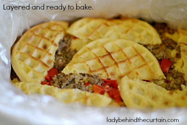 Slow Cooker Savory Waffle Bread Pudding - Lady Behind The Curtain