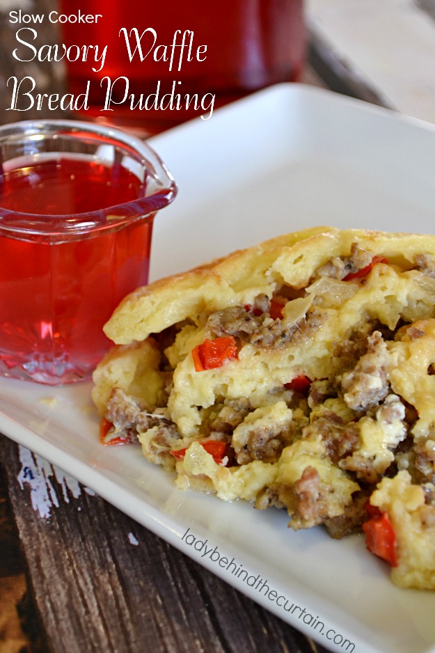 Slow Cooker Savory Waffle Bread Pudding - Lady Behind The Curtain