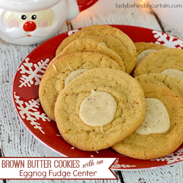 Brown Butter Cookies with an Eggnog Fudge Center - Lady Behind The Curtain