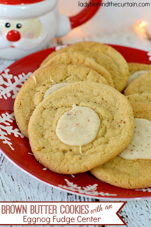 Brown Butter Cookies with an Eggnog Fudge Center - Lady Behind The Curtain