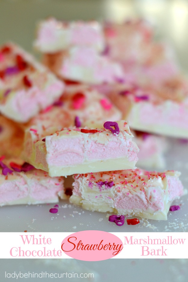 White Chocolate Strawberry Marshmallow Bark - Lady Behind The Curtain