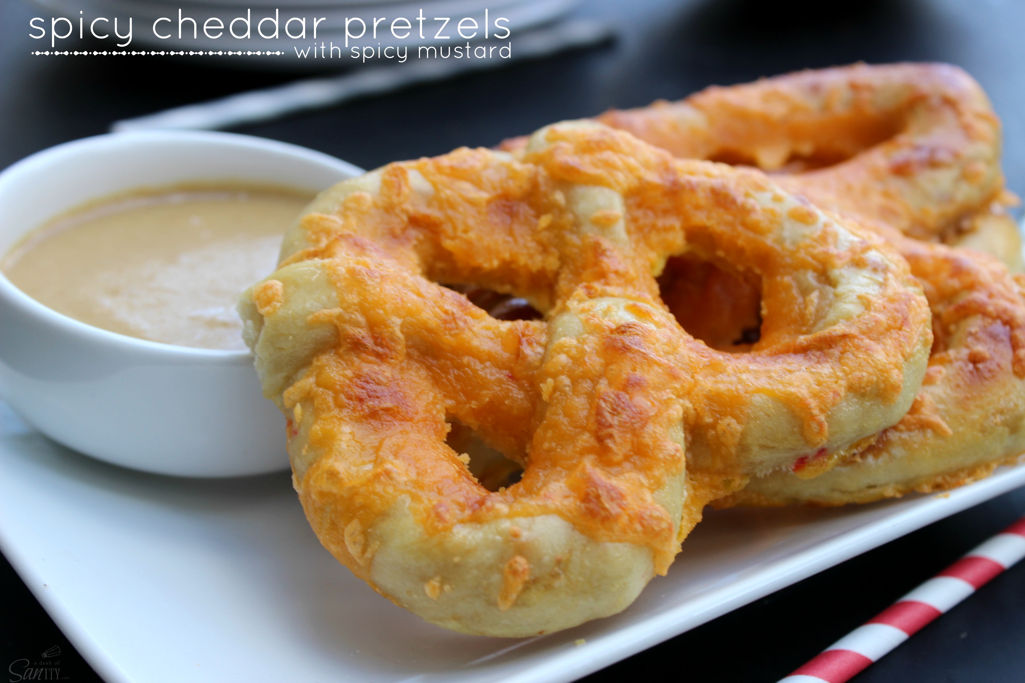 spicy cheddar pretzels with spicy mustard Lady Behind the Curtain