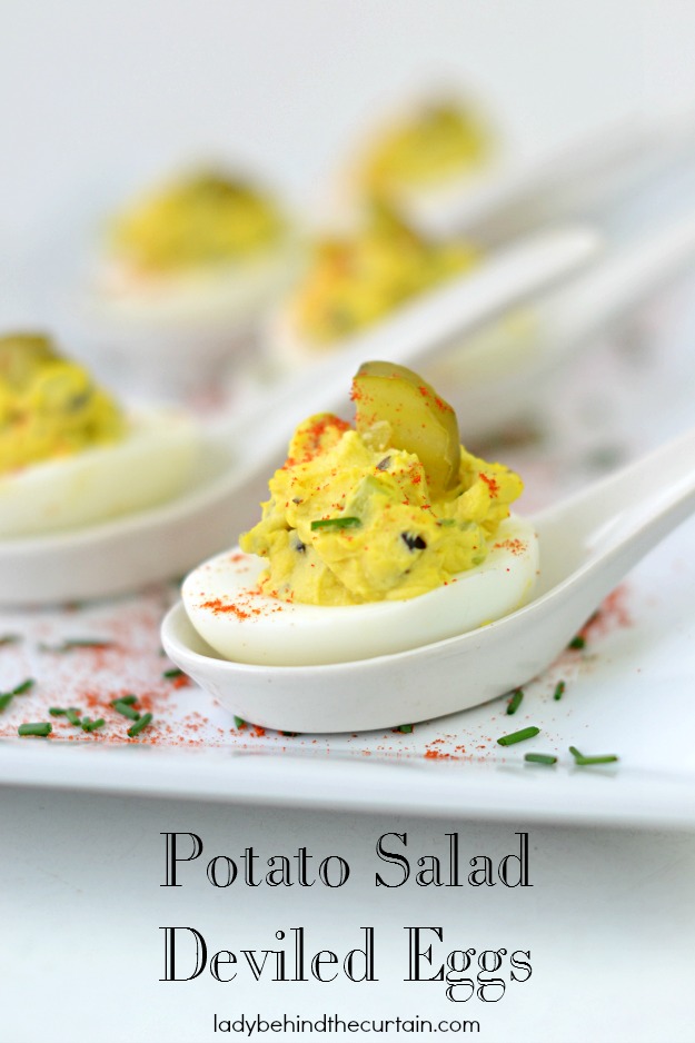 Potato Salad Deviled Eggs - Lady Behind The Curtain