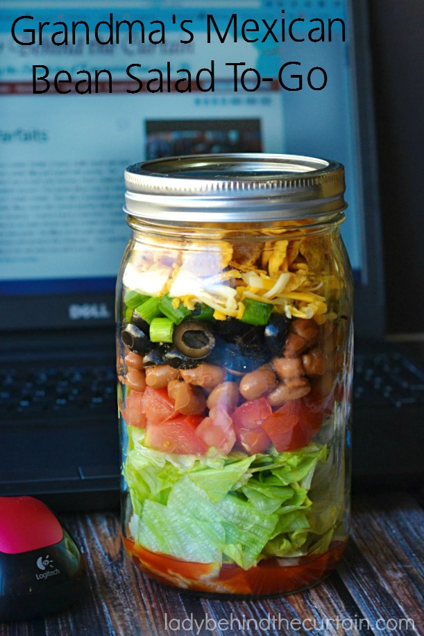 The perfect take along lunch. Filled with nutritious ingredients. Just shake....shake....shake and you have a salad that is coated in dressing and ready to eat. Perfect for a make ahead meal.