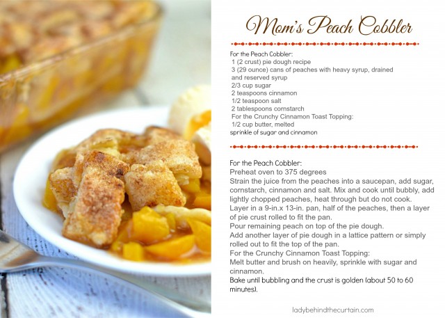 Mom's Peach Cobbler Recipe Card