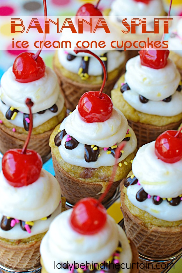 These Banana Split Ice Cream Cone Cupcakes may look impressive but are super simple to make for some summer fun!