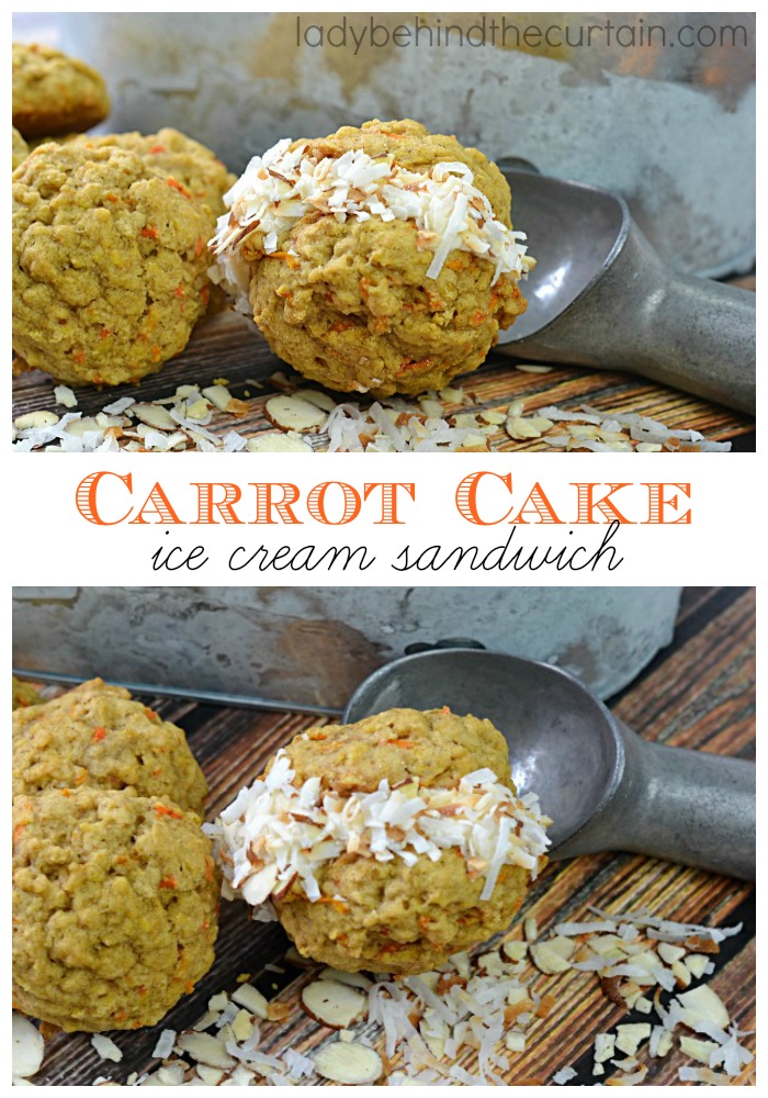 This ice cream sandwich starts with a delicious chewy Carrot Cake Cookies and is filled with cold and creamy vanilla ice cream.
