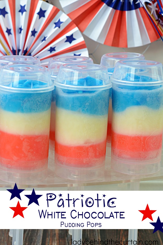 These Patriotic White Chocolate Pudding Pops are super fun to eat and possibly the easiest pops to make. Cool off your 4th of July party with this fun summer treat.