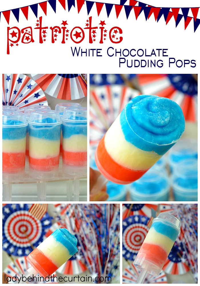 These Patriotic White Chocolate Pudding Pops are super fun to eat and possibly the easiest pops to make. Cool off your 4th of July party with this fun summer treat.