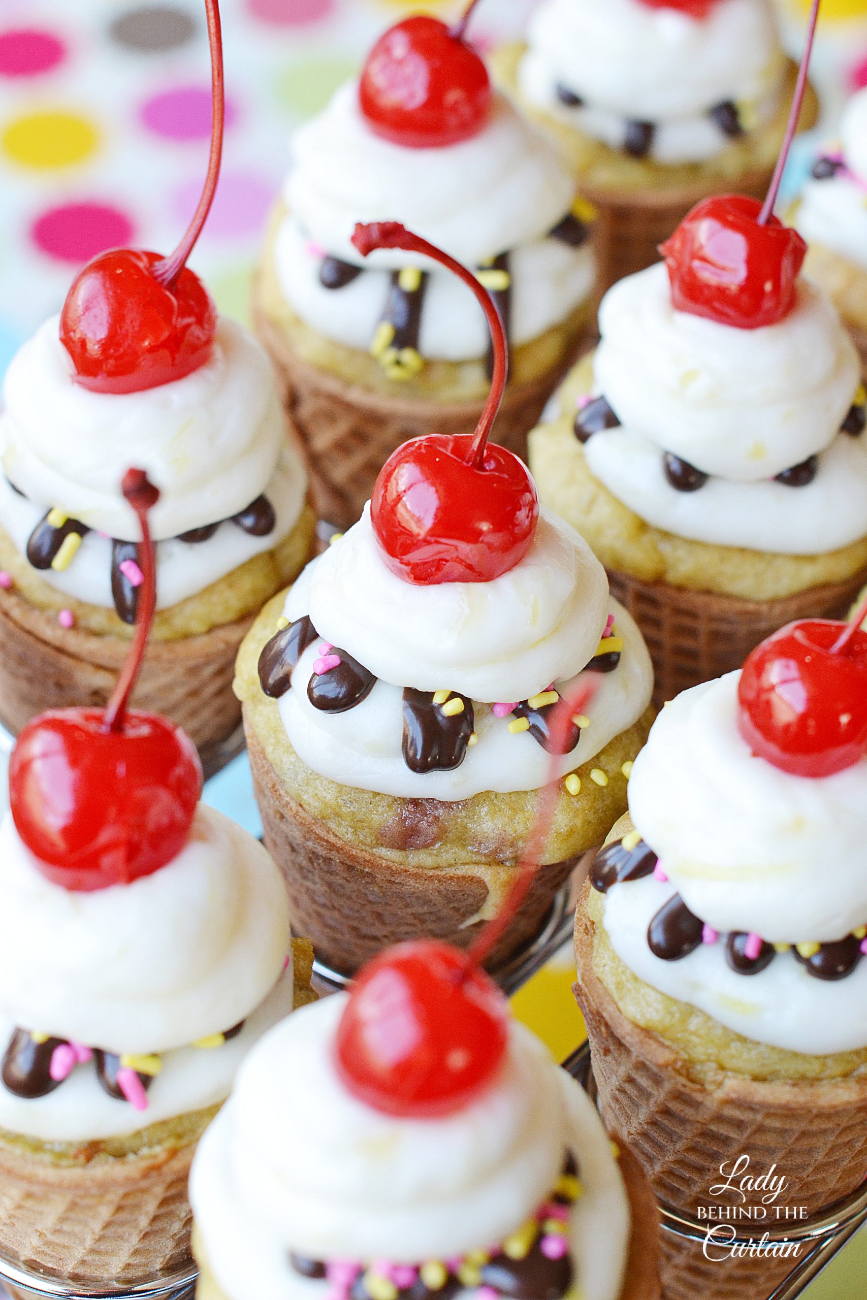 Banana Split Ice Cream Cone Cupcakes