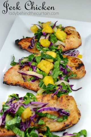 This Jerk Chicken has the right combination of flavors. The chicken is sprinkled with a sweet spicy seasoning and grilled. Top off this Caribbean meal with a pineapple slaw.