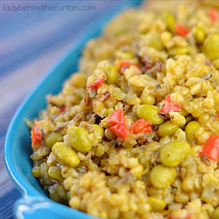 Slow Cooker Edamame Pilaf | This hearty side dish is packed with nutrition like wheat berries, barley and soy.