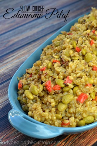 Slow Cooker Edamame Pilaf | This hearty side dish is packed with nutrition like wheat berries, barley and soy.
