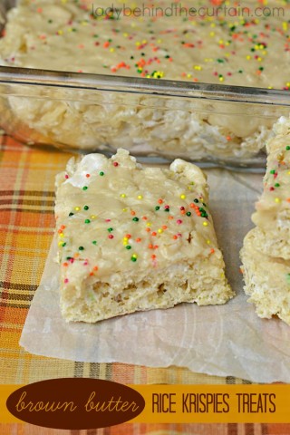 Brown Butter Rice Krispies Treats | A twist on every kids favorite treat. Crunchy rice cereal with creamy marshmallow all swirled around brown butter.