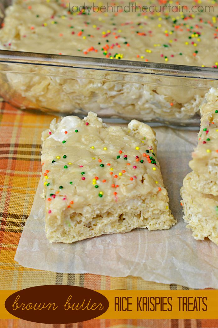 Brown Butter Rice Krispies Treats | A twist on every kids favorite treat.  Crunchy rice cereal with creamy marshmallow all swirled around brown butter.