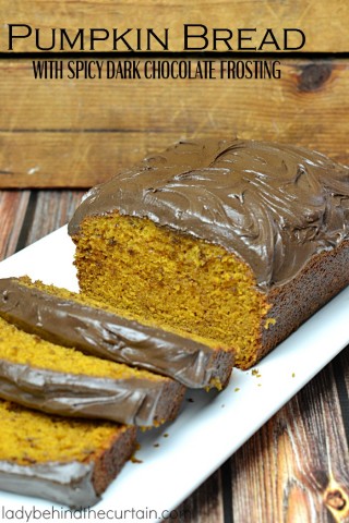 Pumpkin Bread with Spicy Dark Chocolate Frosting | This addictive bread is like eating a delicious frosting pumpkin donut!