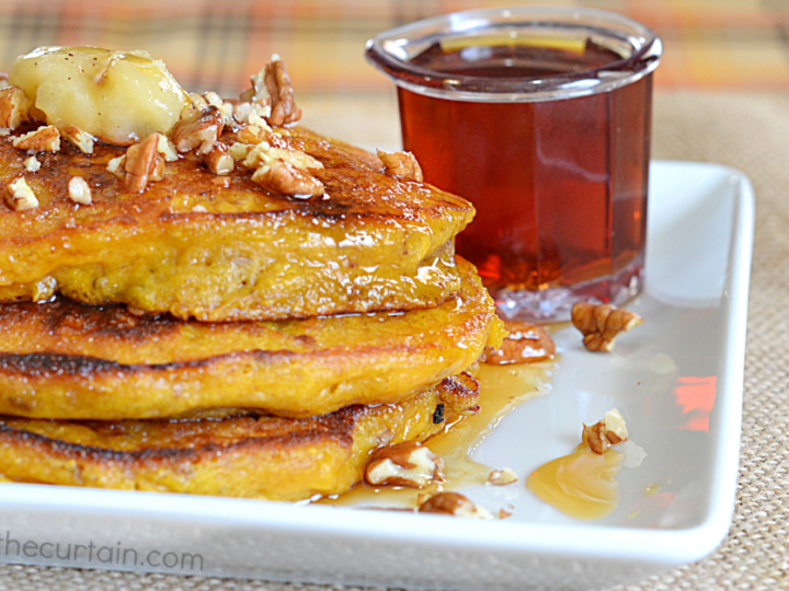 Pumpkin Pancakes with Brown Butter and Apple Cider Syrup