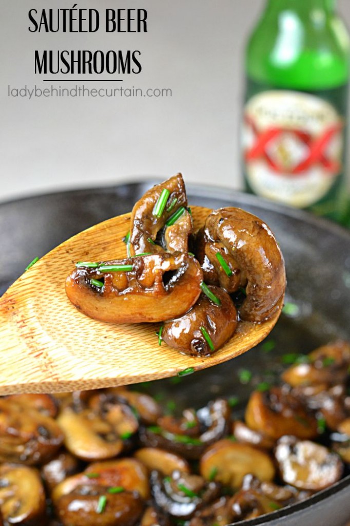 Sautéed Beer Mushrooms | A rich hearty side dish that is perfect on a burger, steak or on the side.