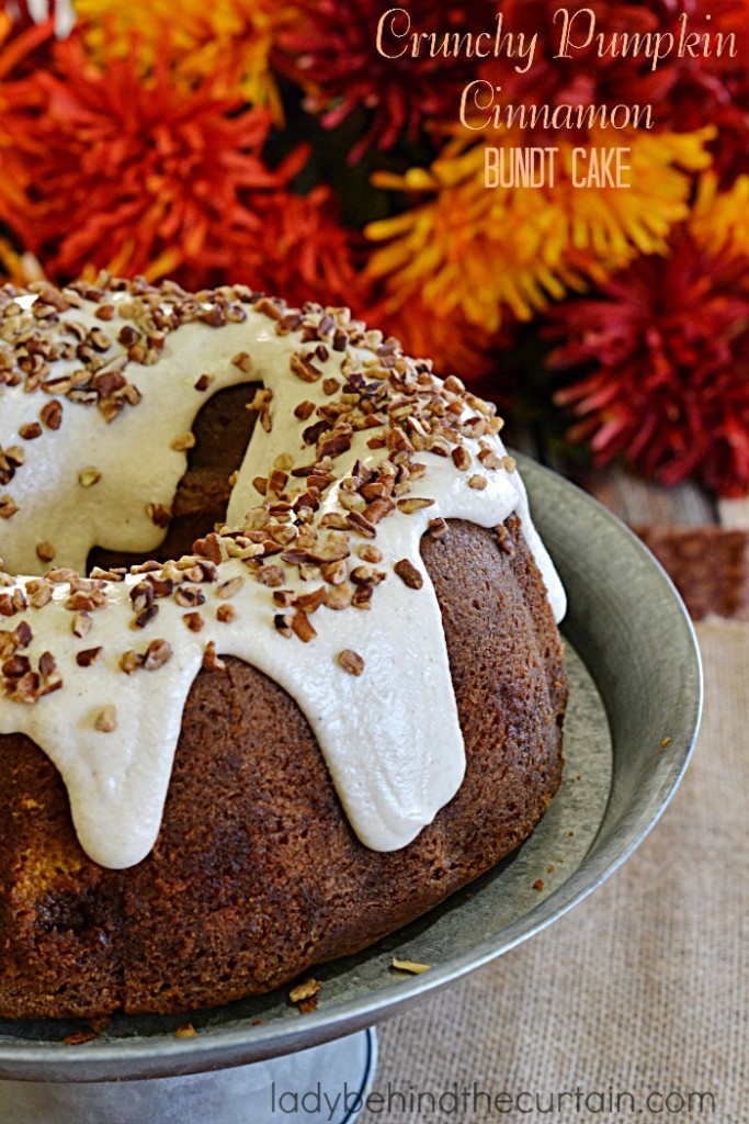 Crunchy Pumpkin Cinnamon Bundt Cake | As if the swirls of cinnamon weren't enough the sweet brown butter glaze on top makes this cake a truly decadent pumpkin treat!