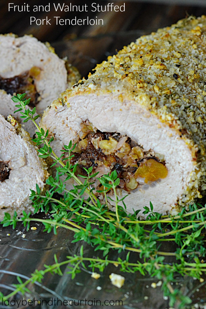Fruit and Walnut Stuffed Pork Tenderloin | A juicy dish filled with a fruit-nut mixture and also coated with crunchy bread crumbs makes for a guest-worthy entree!
