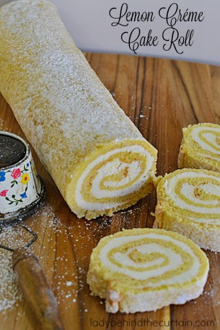 Lemon Créme Cake Roll | A light and fluffy sponge cake with a delicious easy to make lemon créme filling.