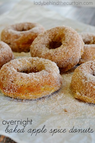 Overnight Baked Apple Spice Donuts | A tender donut with shredded apple and apple pie spice, rolled in a sugar and cinnamon mixture.
