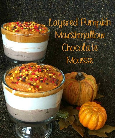 Layered Pumpkin Marshmallow Chocolate Mousse | This mousse is an easy to make, no bake dessert. They're light and fluffy, and the perfect end to a heavy, holiday meal.
