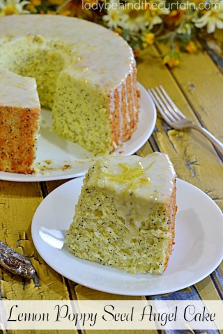 Lemon Poppy Seed Angel Cake | A light airy cake full of lemon flavor with lots of poppy seeds. The perfect dessert after a heavy meal.