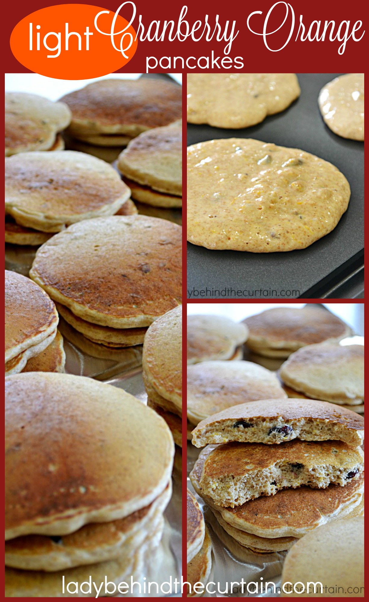 Light Cranberry Orange Pancakes | Made with wheat flour and just a touch of white flour makes these pancakes healthier than most recipes. Packed with so much flavor you won't even need syrup.