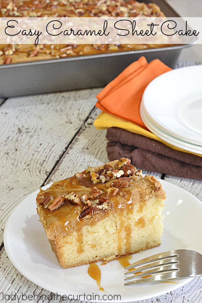 How to Make Easy Caramel Sheet Cake | This light and fluffy Southern Heirloom white cake has one surprising ingredient...