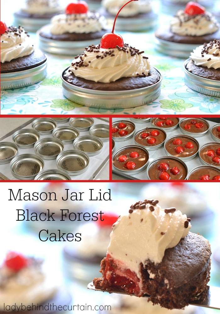 Mason Jar Lid Black Forest Cakes | These super fun little cakes made in a wide mouth mason jar lid scream PARTY!