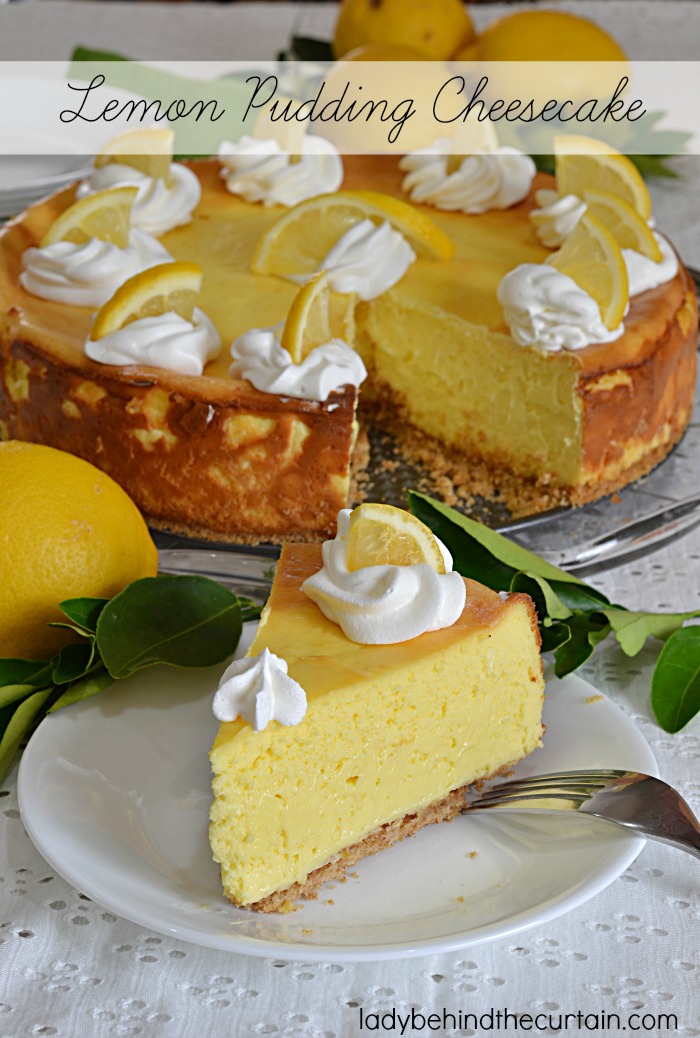 Lemon Pudding Cheesecake | The creaminess of this cheesecake can't be beat with a light flavor of lemon. Serve up summer in style with this light cheesecake. Birthday parties, Mother's Day, Easter......simply the BEST anytime dessert!