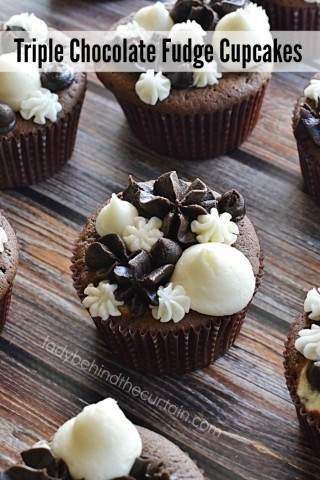 Triple Chocolate Fudge Cupcakes | Not only rich and decadent but also filled with a creamy center!