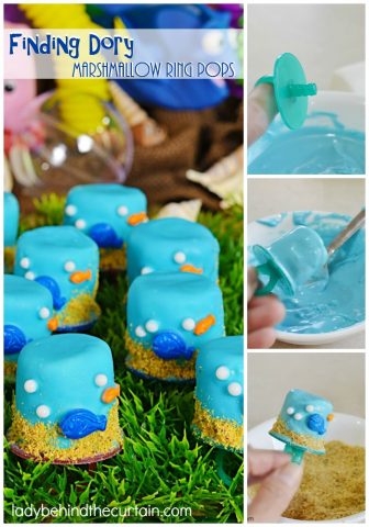 Finding Dory Marshmallow Ring Pops | Recycle your ring pops into marshmallow pops for your kids birthday party!