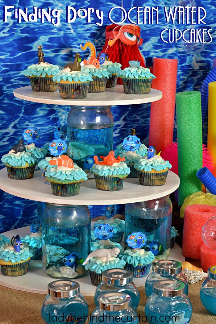 Finding Dory Ocean Water Cupcakes | Perfect for a Finding Dory Party, pool party, or to celebrate shark week! 