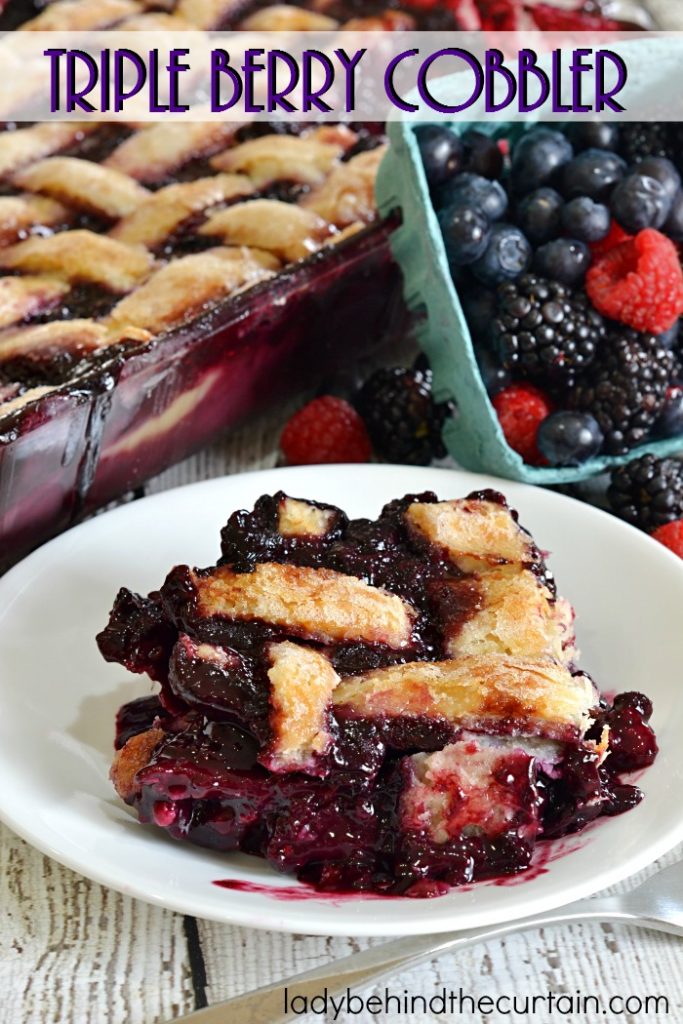 Triple Berry Cobbler | With gooey crust center and a crunchy top this cobbler has something for everyone.