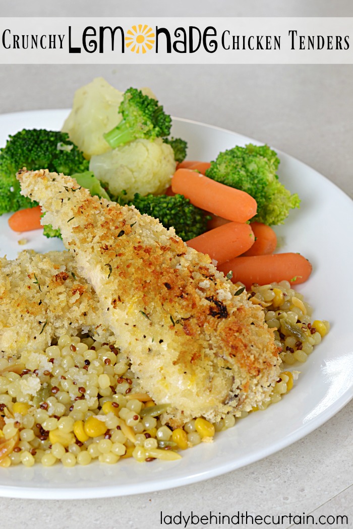 Crunchy Lemonade Chicken Tenders | These chicken tenders are nice and crunchy without frying and full of the light and bright lemon flavor.