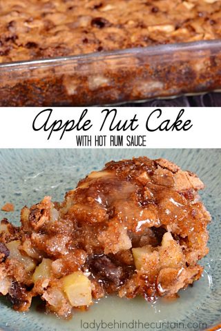 Apple Nut Cake with Hot Rum Sauce | Celebrate Fall with this delicious cake! Bringing flavors together like apples, pecans, and an assortment of spices is all you'll need to satisfy your comfort food cravings.