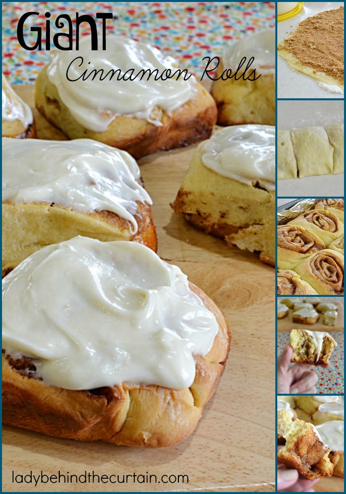 Giant Cinnamon Rolls | I make these cinnamon rolls every Christmas morning and for birthdays! These nice large rolls are not too sweet and are perfect for those rainy mornings.