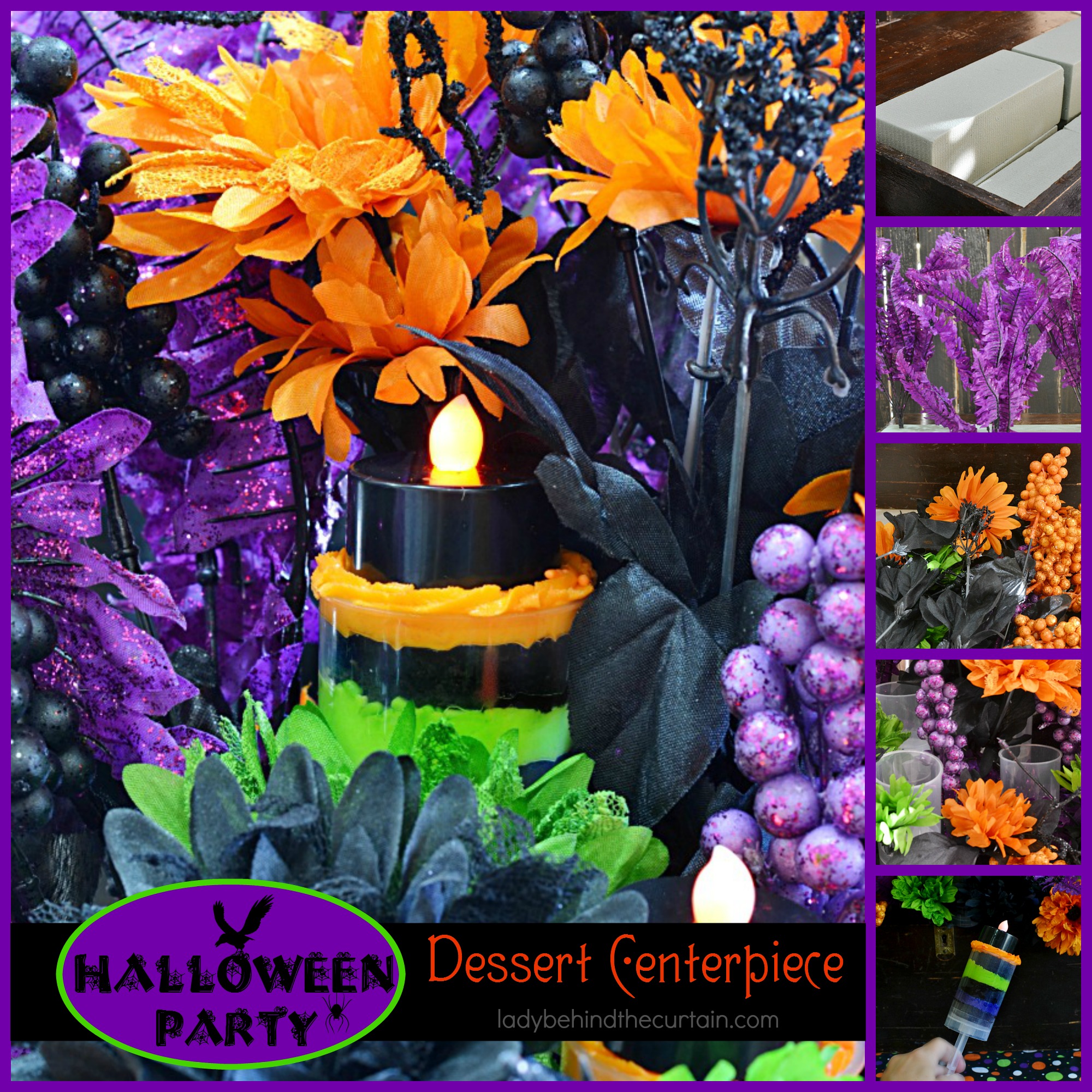 Halloween Party Dessert Centerpiece | This colorful centerpiece doubles as dessert! If you look closely you will see push up pops tucked in the arrangement. Perfect for Halloween!