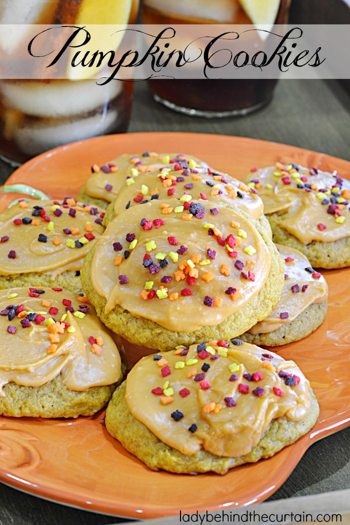 Pumpkin Cookies | A nice moist cookie almost like a bread texture with a wonderful caramel frosting. The perfect way to celebrate fall.