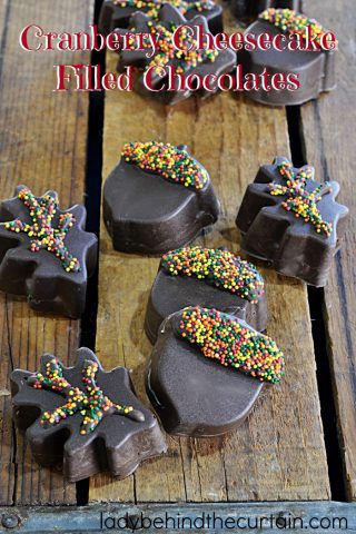 Cranberry Cheesecake Filled Chocolates | These easy to make chocolates are filled with everyone's favorite holiday condiment....cranberry sauce.