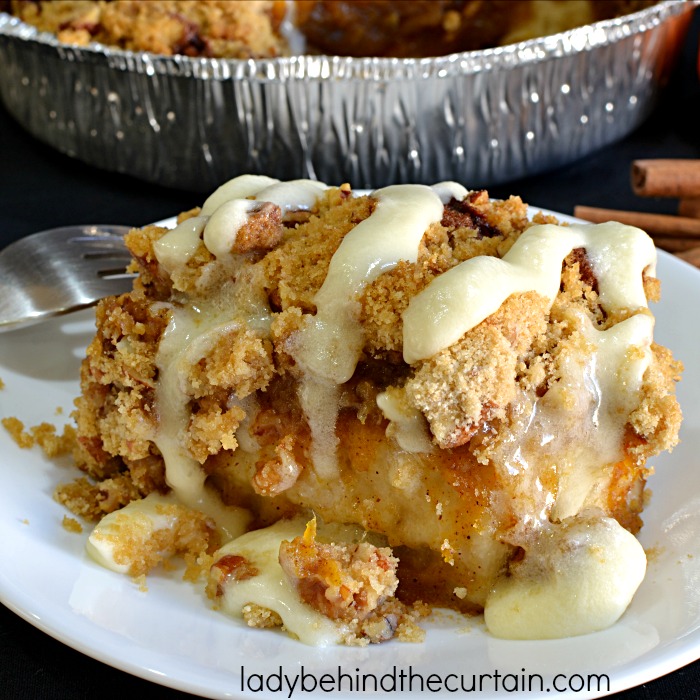 Pumpkin Butter Cinnamon Roll Crumble | These semi homemade cinnamon rolls are just what you need for your next brunch or family breakfast.