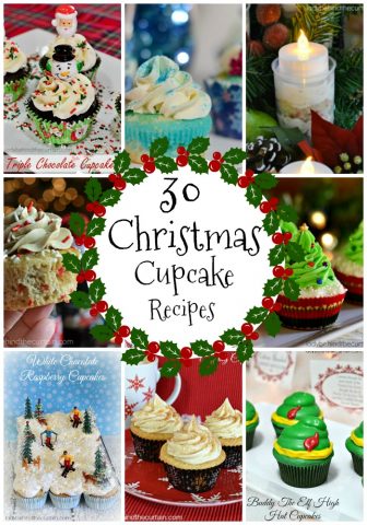 30 Christmas Cupcake Recipes | Watch your guests faces light up as they spy a platter of cupcakes decorated with festive sprinkles cupcake toppers.