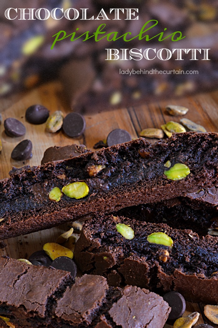 Chocolate Pistachio Biscotti | Softer than traditional biscotti, these are baked for a shorter time but deliver a rich chocolate flavor and are packed with delicious pistachio nuts.
