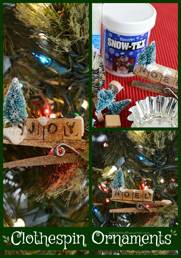 Clothespin Ornaments | Add a touch of warmth and country to your Christmas Tree this year with these homemade ornaments. Perfect as a Teacher gift, hostess gift or party favor. Create your own little snowy scene on top of a clothespin.