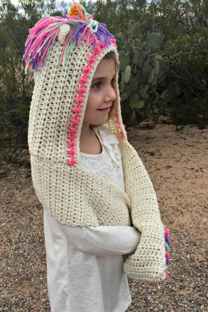 Unicorn Hooded Scarf With Pockets Crochet Pattern