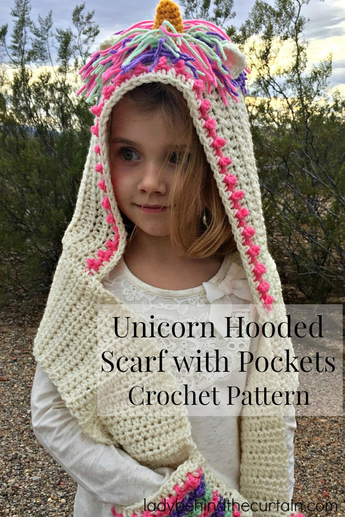 Unicorn Hooded Scarf with Pockets Crochet Pattern