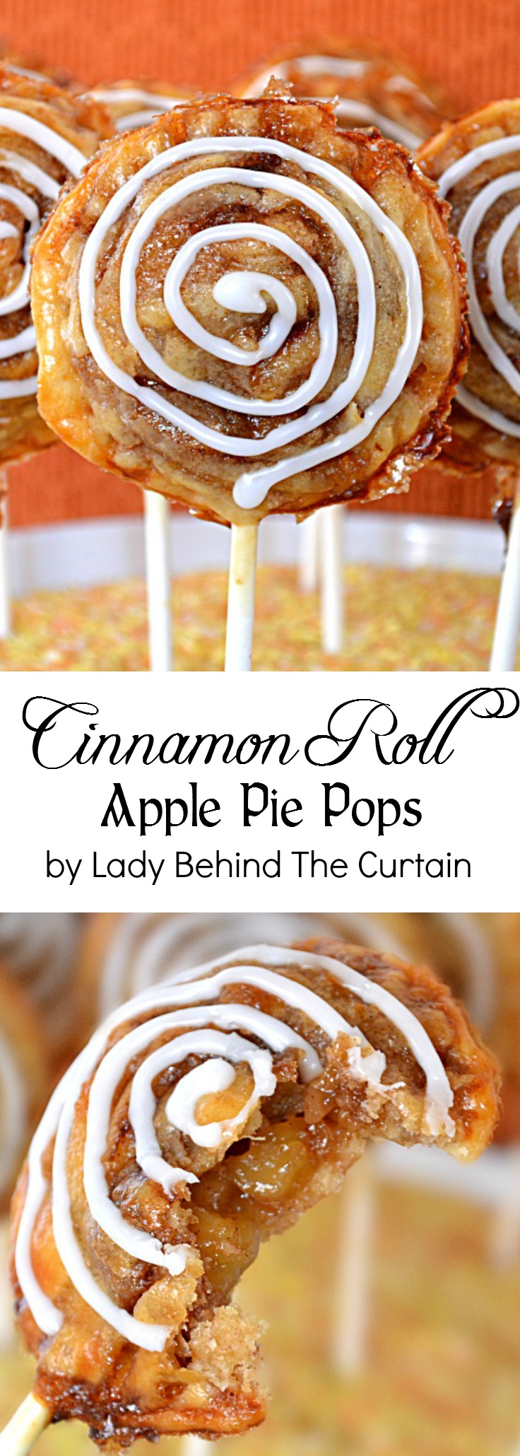 Cinnamon Roll Apple Pie Pops | fun party food, apple pie, cinnamon roll, easy freezer dessert, summer party dessert, game day dessert
