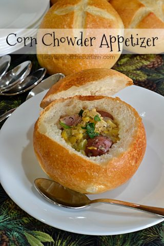 Corn Chowder Appetizer| baby shower appetizer, bridal shower appetizer, wedding reception appetizer, holiday appetizer, soup
